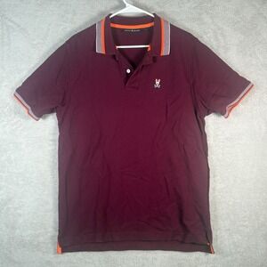 Psycho Bunny Polo Shirt Mens 6 Large Burgundy Pima Cotton Skull Logo Flip Collar